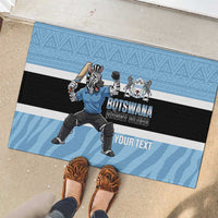 Custom Botswana Cricket Rubber Doormat Go Baggy Blues Zebra Mascot - Wonder Print Shop