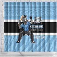 Custom Botswana Cricket Shower Curtain Go Baggy Blues Zebra Mascot - Wonder Print Shop