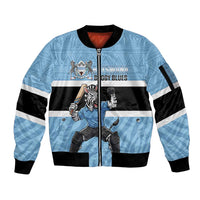 Custom Botswana Cricket Sleeve Zip Bomber Jacket Go Baggy Blues Zebra Mascot - Wonder Print Shop