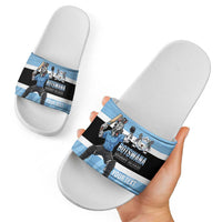 Custom Botswana Cricket Slide Sandals Go Baggy Blues Zebra Mascot - Wonder Print Shop