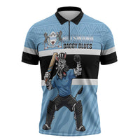 Custom Botswana Cricket Zipper Polo Shirt Go Baggy Blues Zebra Mascot - Wonder Print Shop