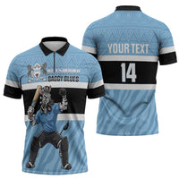 Custom Botswana Cricket Zipper Polo Shirt Go Baggy Blues Zebra Mascot - Wonder Print Shop