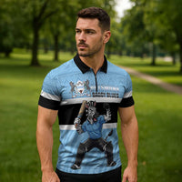 Custom Botswana Cricket Zipper Polo Shirt Go Baggy Blues Zebra Mascot - Wonder Print Shop