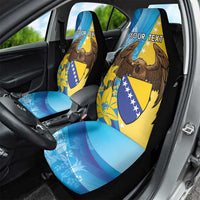 Personalised Bosnia and Herzegovina Independence Day Car Seat Cover Lilium Bosniacum With Eagle Curve Style - Wonder Print Shop