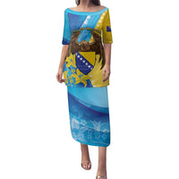 Personalised Bosnia and Herzegovina Independence Day Family Matching Puletasi and Hawaiian Shirt Lilium Bosniacum With Eagle Curve Style - Wonder Print Shop