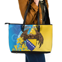 Personalised Bosnia and Herzegovina Independence Day Leather Tote Bag Lilium Bosniacum With Eagle Curve Style - Wonder Print Shop