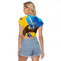 Personalised Bosnia and Herzegovina Independence Day Raglan Cropped T Shirt Lilium Bosniacum With Eagle Curve Style - Wonder Print Shop