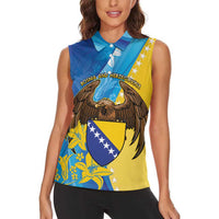 Personalised Bosnia and Herzegovina Independence Day Women Sleeveless Polo Shirt Lilium Bosniacum With Eagle Curve Style - Wonder Print Shop