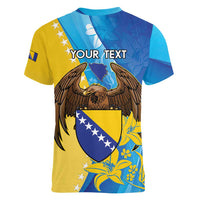 Personalised Bosnia and Herzegovina Independence Day Women V-Neck T-Shirt Lilium Bosniacum With Eagle Curve Style - Wonder Print Shop