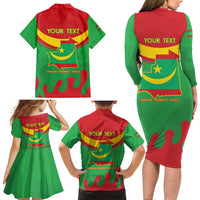 Personalised Mauritania Independence Day Family Matching Long Sleeve Bodycon Dress and Hawaiian Shirt Coat Of Arms With Map Flag Color - Wonder Print Shop