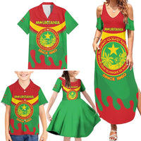 Personalised Mauritania Independence Day Family Matching Summer Maxi Dress and Hawaiian Shirt Coat Of Arms With Map Flag Color - Wonder Print Shop