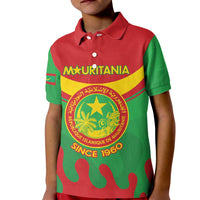 Personalised Mauritania Independence Day Kid Polo Shirt Coat Of Arms With Map Flag Color - Wonder Print Shop