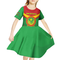 Personalised Mauritania Independence Day Kid Short Sleeve Dress Coat Of Arms With Map Flag Color - Wonder Print Shop