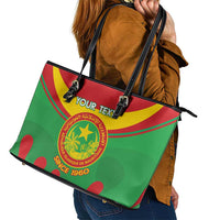 Personalised Mauritania Independence Day Leather Tote Bag Coat Of Arms With Map Flag Color - Wonder Print Shop