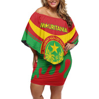 Personalised Mauritania Independence Day Off Shoulder Short Dress Coat Of Arms With Map Flag Color - Wonder Print Shop