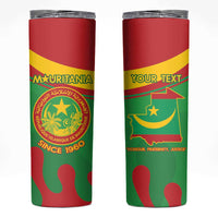 Personalised Mauritania Independence Day Skinny Tumbler Coat Of Arms With Map Flag Color - Wonder Print Shop
