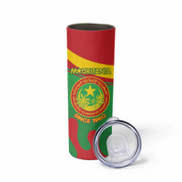 Personalised Mauritania Independence Day Skinny Tumbler Coat Of Arms With Map Flag Color - Wonder Print Shop