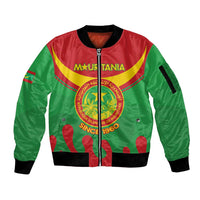 Personalised Mauritania Independence Day Sleeve Zip Bomber Jacket Coat Of Arms With Map Flag Color - Wonder Print Shop