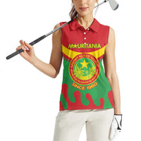 Personalised Mauritania Independence Day Women Sleeveless Polo Shirt Coat Of Arms With Map Flag Color - Wonder Print Shop