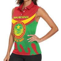 Personalised Mauritania Independence Day Women Sleeveless Polo Shirt Coat Of Arms With Map Flag Color - Wonder Print Shop