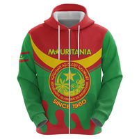 Personalised Mauritania Independence Day Zip Hoodie Coat Of Arms With Map Flag Color - Wonder Print Shop