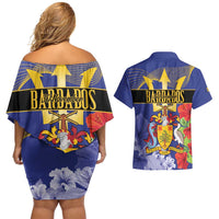 Barbados Independence Day Couples Matching Off Shoulder Short Dress and Hawaiian Shirt 30 November Brown Pelican With Trident - Wonder Print Shop