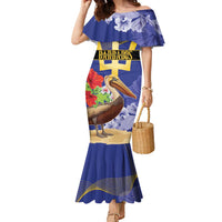 Barbados Independence Day Family Matching Mermaid Dress and Hawaiian Shirt 30 November Brown Pelican With Trident - Wonder Print Shop