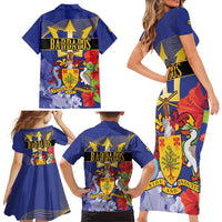 Barbados Independence Day Family Matching Short Sleeve Bodycon Dress and Hawaiian Shirt 30 November Brown Pelican With Trident - Wonder Print Shop