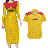 Colombia Football Custom Couples Matching Long Sleeve Bodycon Dress and Hawaiian Shirt 2026 Butterflies Orange-barred Sulphur - Wonder Print Shop