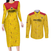 Colombia Football Custom Couples Matching Long Sleeve Bodycon Dress and Long Sleeve Button Shirt 2026 Butterflies Orange-barred Sulphur - Wonder Print Shop