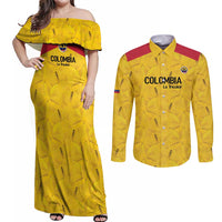 Colombia Football Custom Couples Matching Off Shoulder Maxi Dress and Long Sleeve Button Shirt 2026 Butterflies Orange-barred Sulphur - Wonder Print Shop