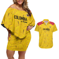 Colombia Football Custom Couples Matching Off Shoulder Short Dress and Hawaiian Shirt 2026 Butterflies Orange-barred Sulphur - Wonder Print Shop