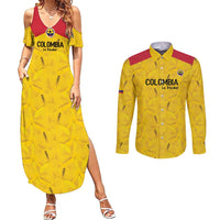 Colombia Football Custom Couples Matching Summer Maxi Dress and Long Sleeve Button Shirt 2026 Butterflies Orange-barred Sulphur - Wonder Print Shop