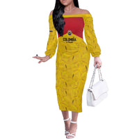 Colombia Football Custom Off The Shoulder Long Sleeve Dress 2026 Butterflies Orange-barred Sulphur - Wonder Print Shop