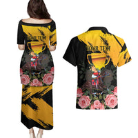 Personalised Australia Melbourne Cup Day Couples Matching Puletasi and Hawaiian Shirt Horse Racing Trophy With Roses - Wonder Print Shop