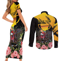 Personalised Australia Melbourne Cup Day Couples Matching Short Sleeve Bodycon Dress and Long Sleeve Button Shirt Horse Racing Trophy With Roses - Wonder Print Shop