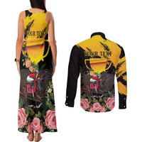 Personalised Australia Melbourne Cup Day Couples Matching Tank Maxi Dress and Long Sleeve Button Shirt Horse Racing Trophy With Roses - Wonder Print Shop