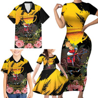 Personalised Australia Melbourne Cup Day Family Matching Short Sleeve Bodycon Dress and Hawaiian Shirt Horse Racing Trophy With Roses - Wonder Print Shop