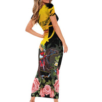 Personalised Australia Melbourne Cup Day Family Matching Short Sleeve Bodycon Dress and Hawaiian Shirt Horse Racing Trophy With Roses - Wonder Print Shop