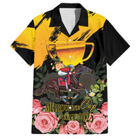Personalised Australia Melbourne Cup Day Family Matching Summer Maxi Dress and Hawaiian Shirt Horse Racing Trophy With Roses - Wonder Print Shop