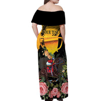 Personalised Australia Melbourne Cup Day Off Shoulder Maxi Dress Horse Racing Trophy With Roses - Wonder Print Shop