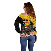 Personalised Australia Melbourne Cup Day Off Shoulder Sweater Horse Racing Trophy With Roses - Wonder Print Shop