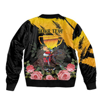Personalised Australia Melbourne Cup Day Sleeve Zip Bomber Jacket Horse Racing Trophy With Roses - Wonder Print Shop