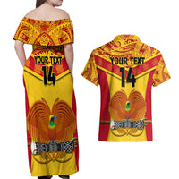 Custom Papua New Guinea Rugby Couples Matching Off Shoulder Maxi Dress and Hawaiian Shirt 2023 Go Kumuls Pacific Dynamic Style - Wonder Print Shop