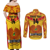Custom Papua New Guinea Rugby Couples Matching Off Shoulder Maxi Dress and Long Sleeve Button Shirt 2023 Go Kumuls Pacific Dynamic Style - Wonder Print Shop