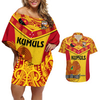 Custom Papua New Guinea Rugby Couples Matching Off Shoulder Short Dress and Hawaiian Shirt 2023 Go Kumuls Pacific Dynamic Style - Wonder Print Shop