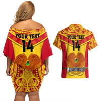 Custom Papua New Guinea Rugby Couples Matching Off Shoulder Short Dress and Hawaiian Shirt 2023 Go Kumuls Pacific Dynamic Style - Wonder Print Shop