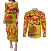 Custom Papua New Guinea Rugby Couples Matching Puletasi Dress and Long Sleeve Button Shirt 2023 Go Kumuls Pacific Dynamic Style - Wonder Print Shop