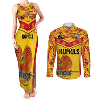 Custom Papua New Guinea Rugby Couples Matching Tank Maxi Dress and Long Sleeve Button Shirt 2023 Go Kumuls Pacific Dynamic Style - Wonder Print Shop