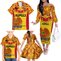 Custom Papua New Guinea Rugby Family Matching Off Shoulder Long Sleeve Dress and Hawaiian Shirt 2023 Go Kumuls Pacific Dynamic Style - Wonder Print Shop
